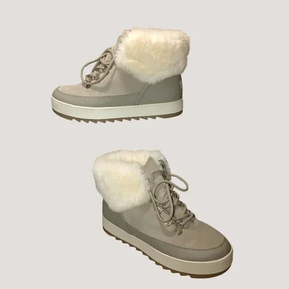 UGG Womens Winter Boots Size 9 Koolaburra Faux Fur Lined Beige White - Picture 2 of 8